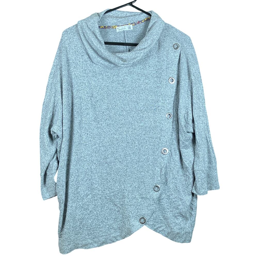 89th & Madison Womens Sweater Gray Cowl Neck Asymmetric Buttons Stretch L